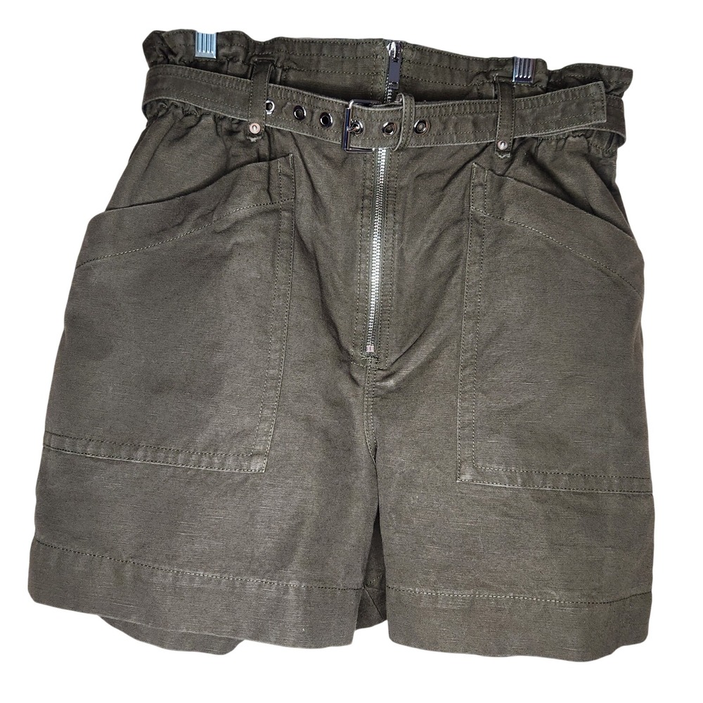 BANANA REPUBLIC Paperbag Waist Shorts Womens 8 Green Cotton Linen Belt Summer
